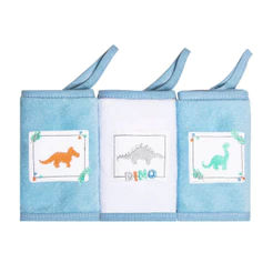 Kit Pano De Boca Papi Bordados Com Prendedor Dino - 03 Peças