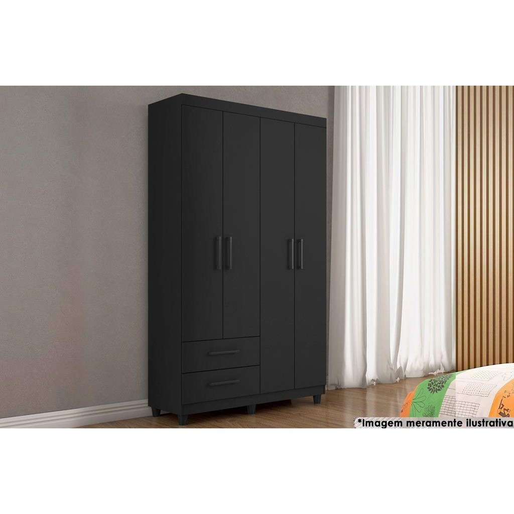 Guarda Roupa Solteiro 4 Portas e 2 Gavetas Canadá Plus Preto Fosco - Conquista - Home & Living