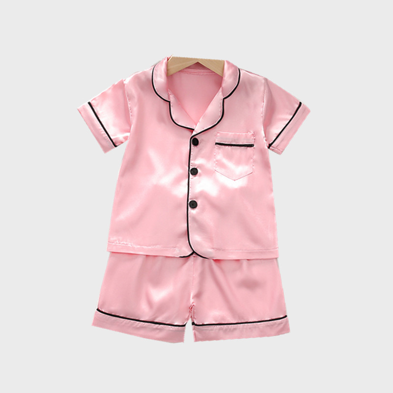 Meninos Meninas Crianças Conjuntos De Pijama Sólido Rosa Manga Curta Camisa Topos Com Calças Da Criança Roupas De Dormir