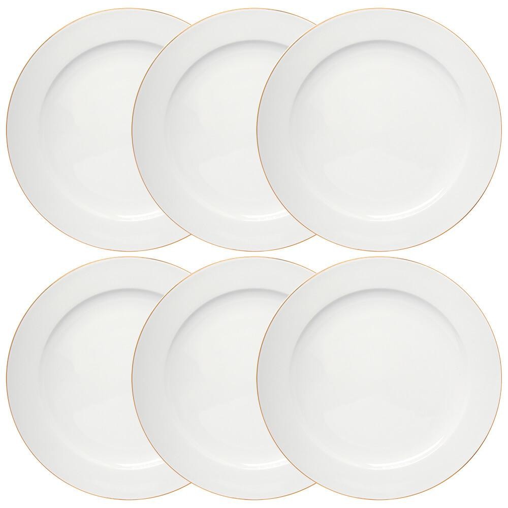 Jogo De Pratos Rasos De Porcelana Branco Royal Fio De Ouro 27cm 6 Peças - Hauskraft em Oferta na Shopee