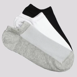 Kit Meia Selene 3 Pares Sapatilha Feminino Branca Cinza e Preta