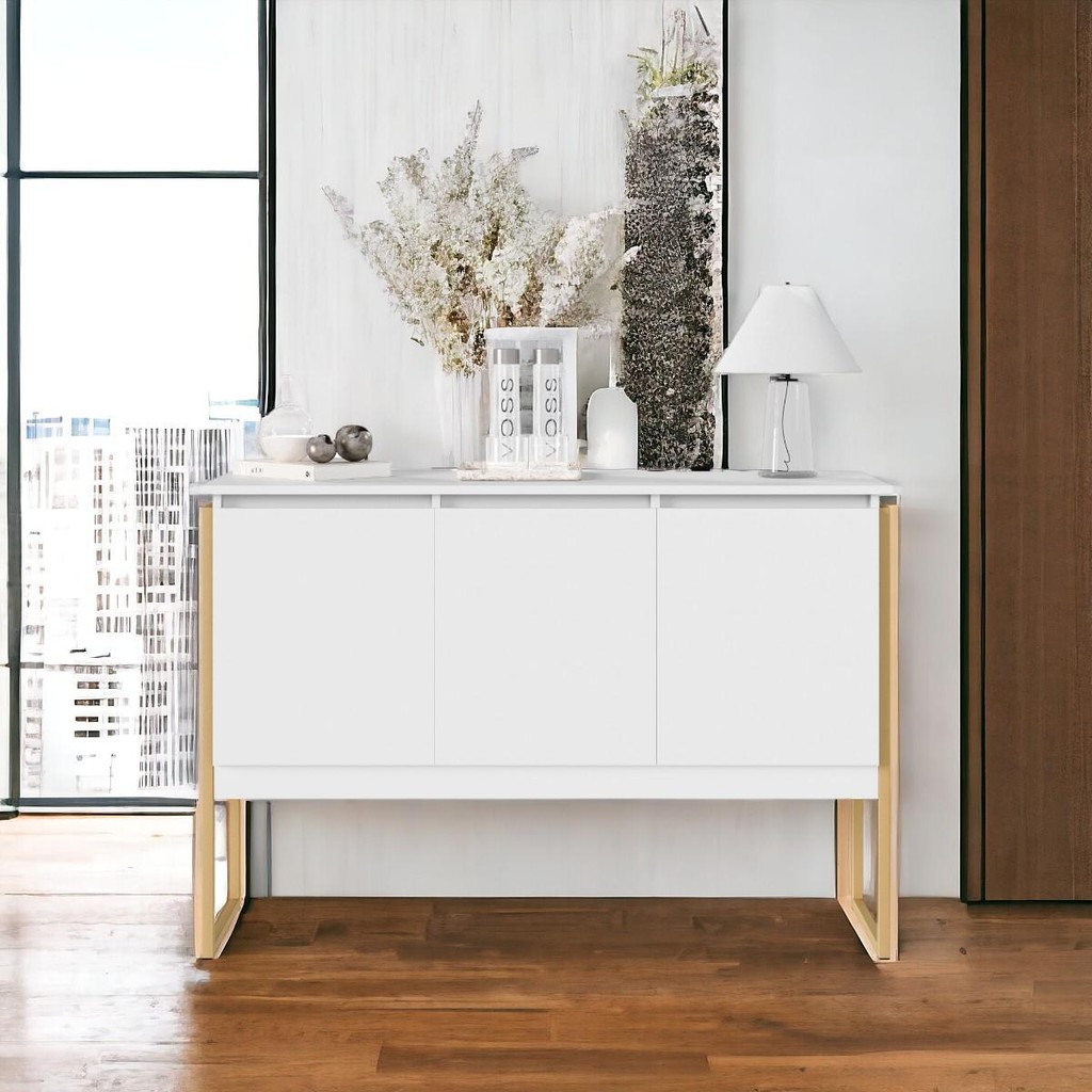 Buffet Classico com 3 Portas Veneza Branco Dourado - Home & Living