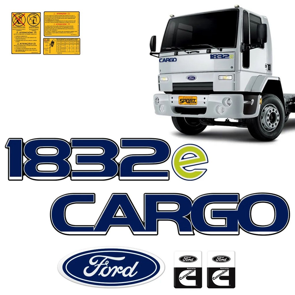 Kit Emblemas Cargo 1832e Adesivos Caminhão Ford Cummins