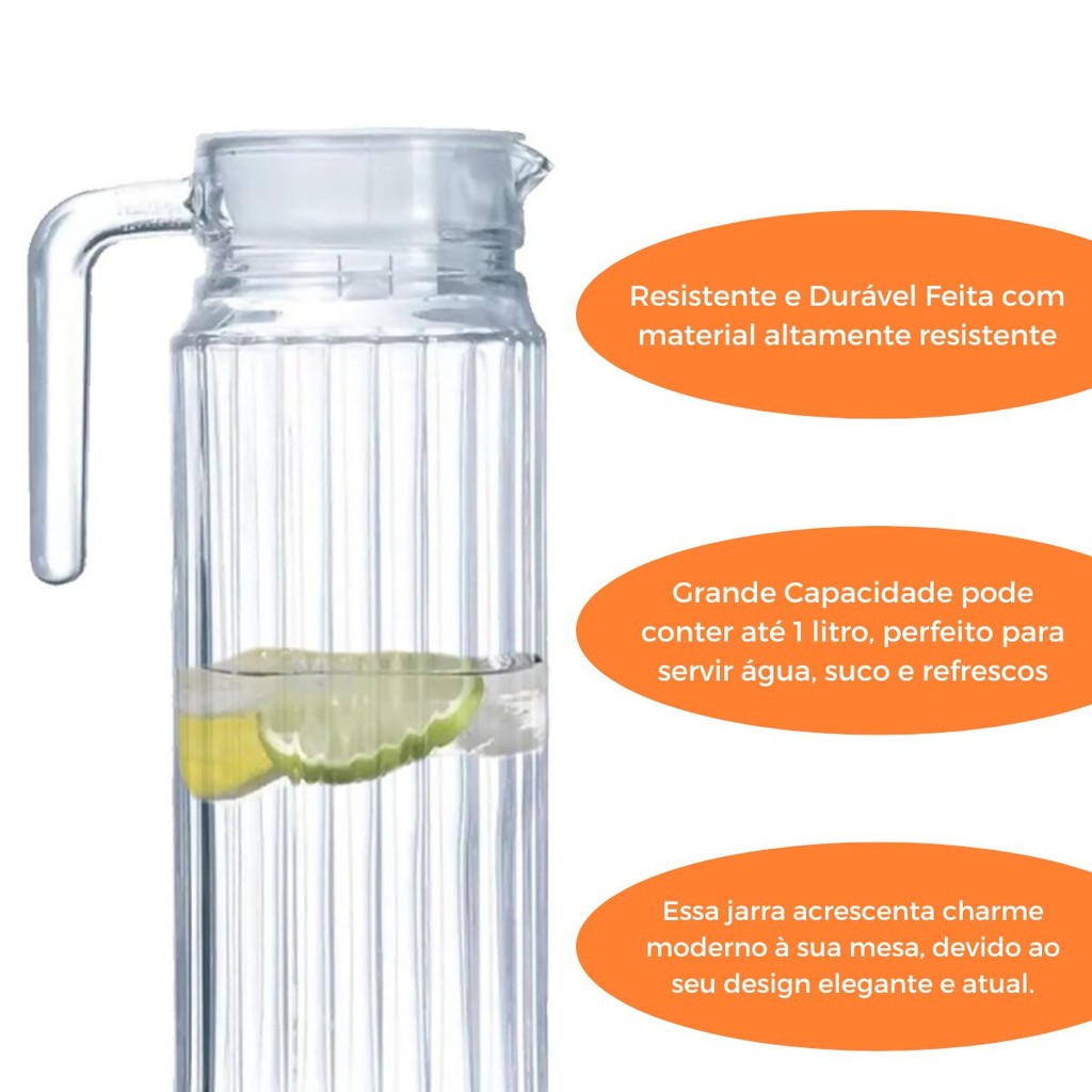 Jarra De Vidro Suiça Transparente Com Tampa Suco Água Refresco 1 Litro Resistente