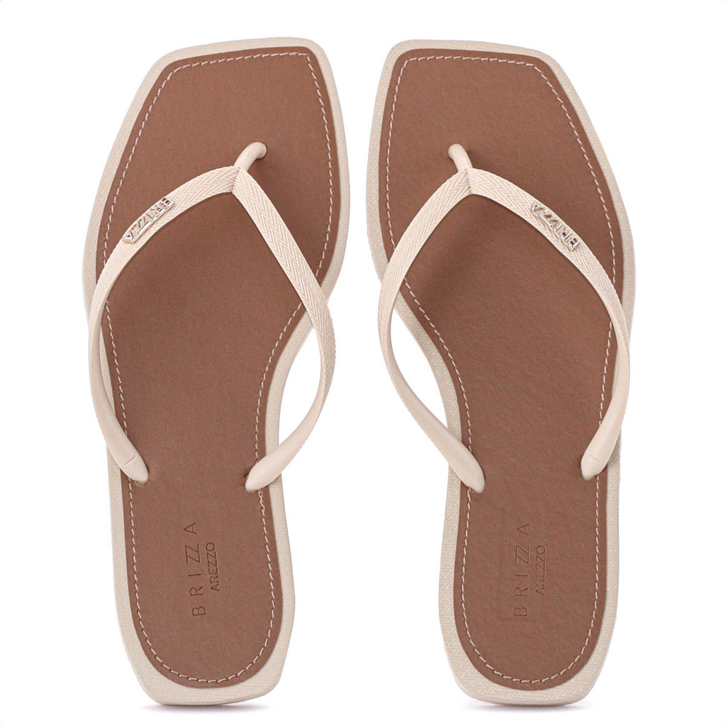 Chinelo Brizza Arezzo Bico Quadrado Off White e Marrom - Feminino em Oferta na Shopee