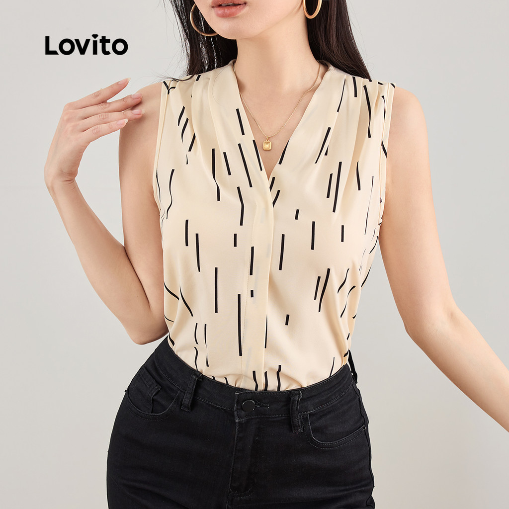 Lovito Blusa elegante listrada plissada para mulheres L124AD818 - Women Clothes