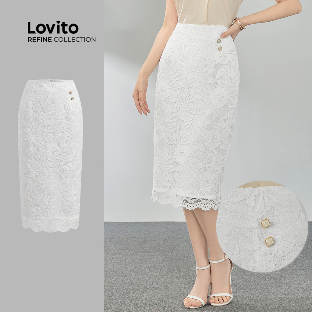(Lovito Refine) Saia Elegante De Renda Verão/Primavera Para Mulheres LR4ED044 - Women Clothes