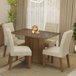 Conjunto Sala de Jantar Mesa Tampo de Vidro 4 Cadeiras Rustic/Imperial Reale Madesa
