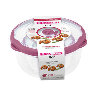 Kit 3 Potes Plásticos Redondos Herméticos Açaí 290ml, 1,1L, 3,2L Flor Sanremo em Oferta na Shopee