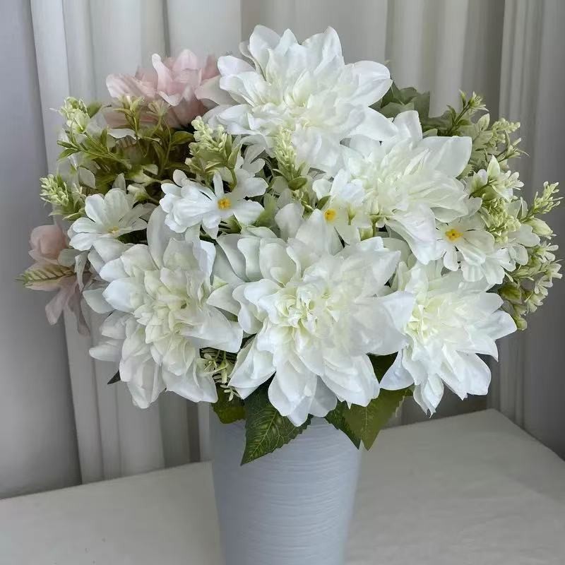 Flor decorativa dália roxa europeia de 5 cabeças para decoração de mesa e casa--7355 em Oferta na Shopee