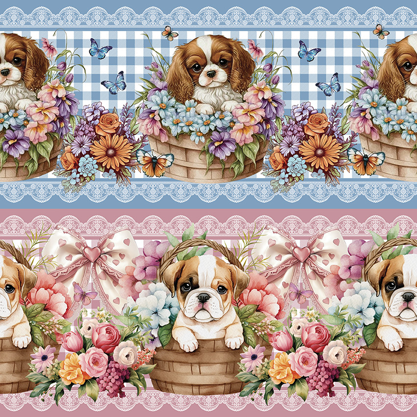 Tricoline Dig. Barrado Cachorrinhos Encantados, 50cm x 1,50m