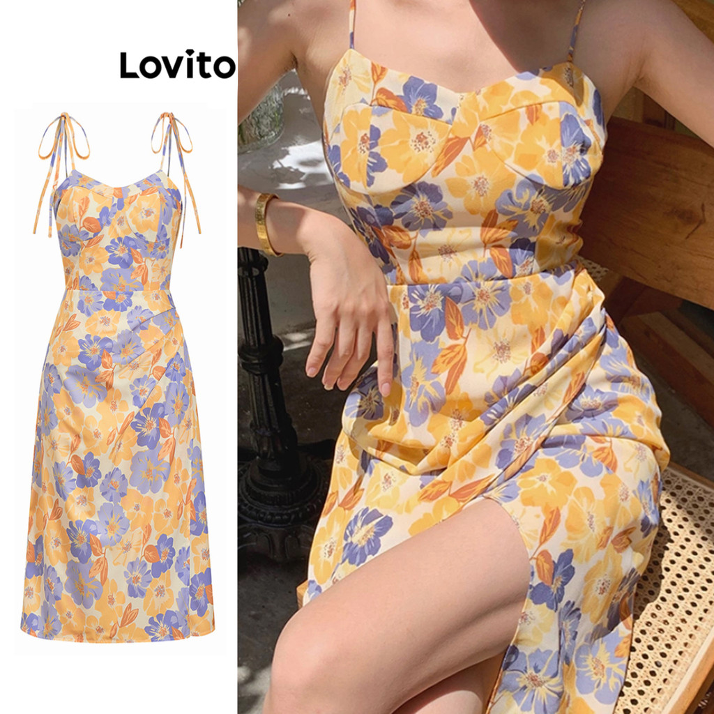 Lovito Vestido Boho Tropical Padrão para Mulheres L95ED111
