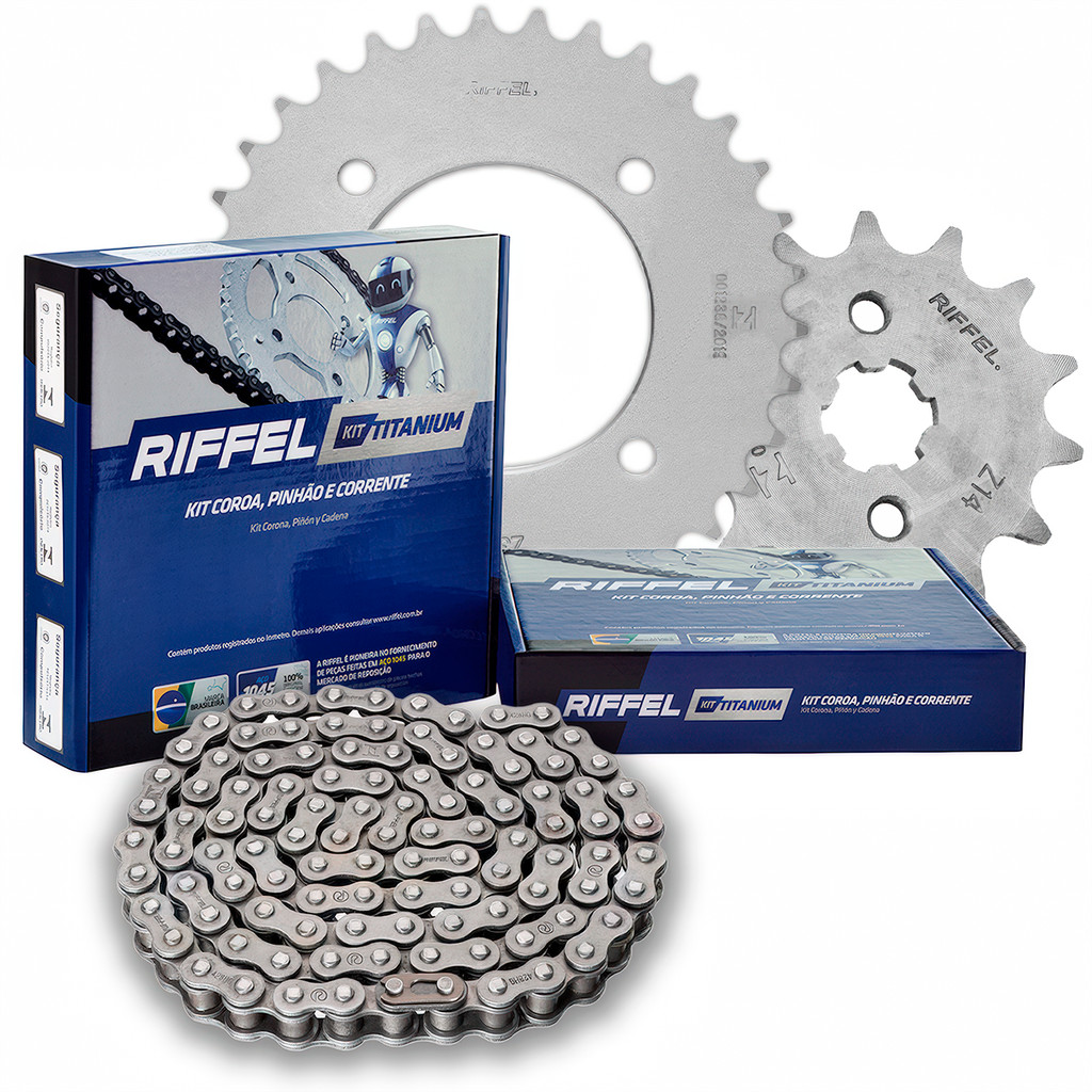 Kit Relação Transmissão Honda Biz 110 125 Todas Riffel Padrão Original Inmetro - Riffel 71877 - Spare Parts and Accessories for Vehicles
