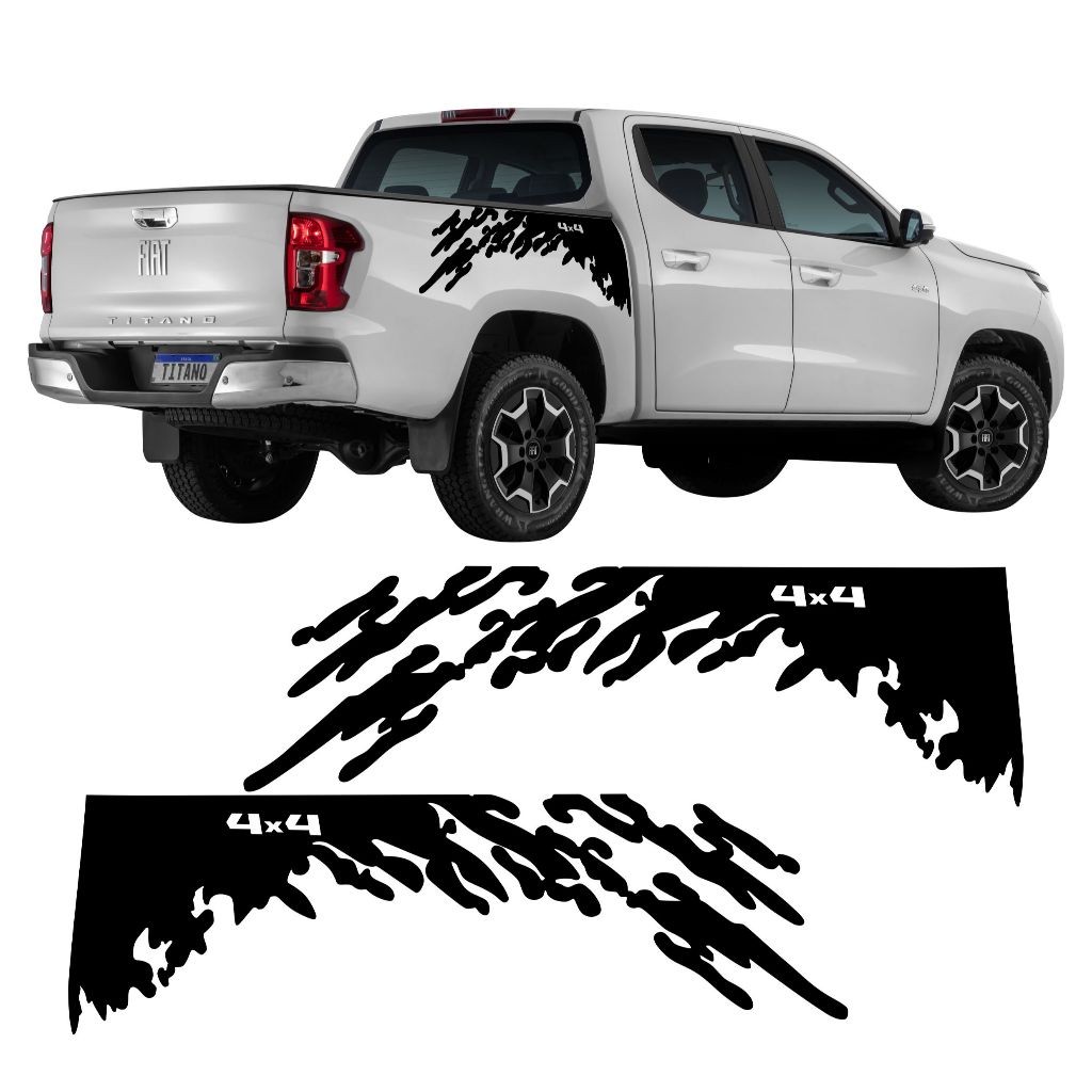 Adesivos Faixas Laterais Fiat Titano 4x4 2023 2024 2025 Personalizado Preto Brilho Ft81