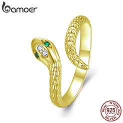 Bamoer 925 Sterling Sliver Anel Aberto Cor Dourada Viper Snake Moda Joias Presentes Para Mulheres