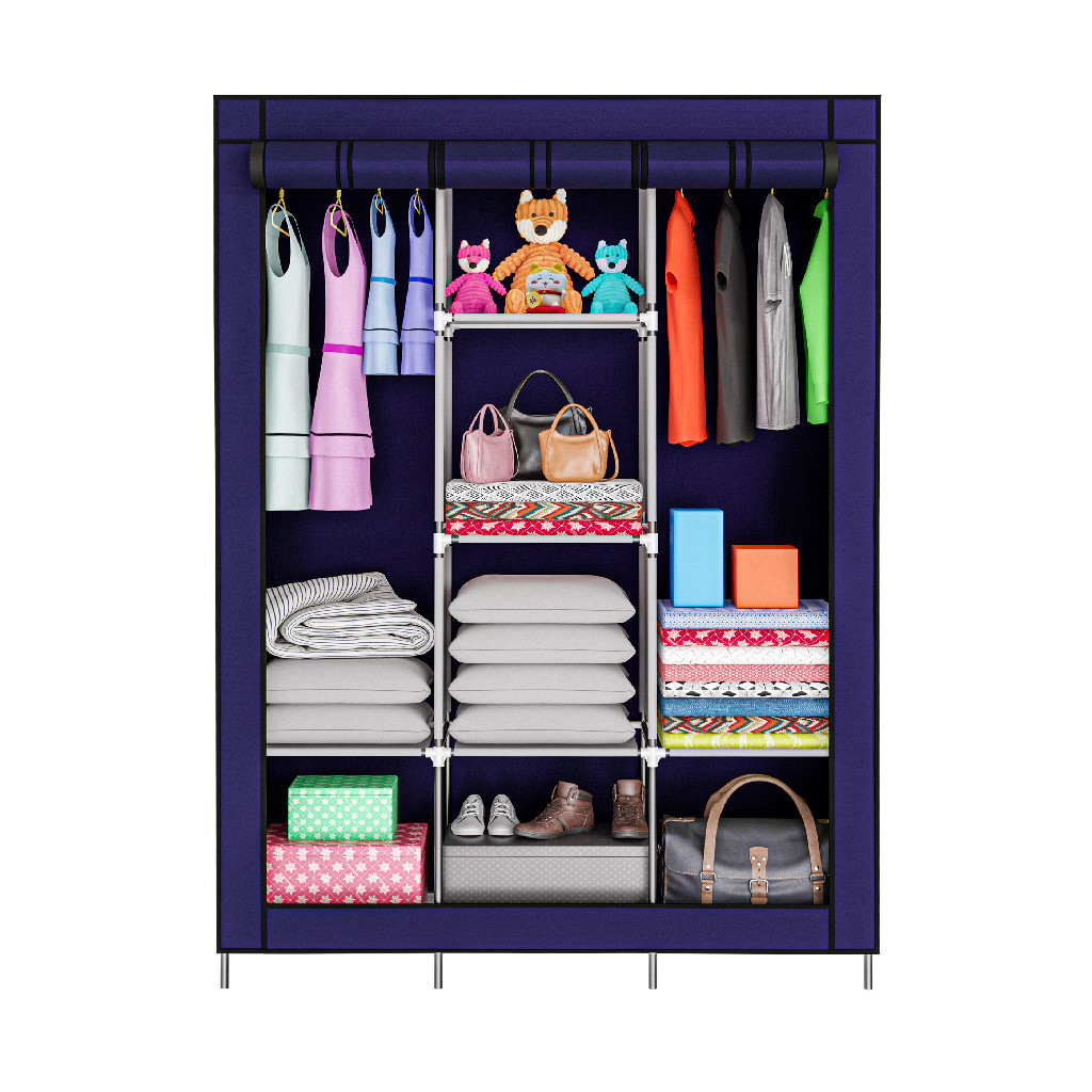 Organizador Roupa com Cabideiro Compacto Desmontável Azul
