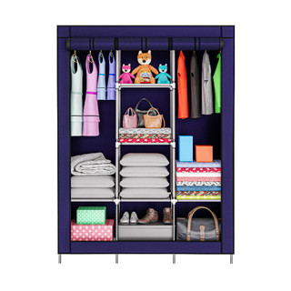Guarda Roupa Organizador de Tecido 3 Divisões Azul 8 Prateleiras Cabideiro Duplo Zíper Compacto