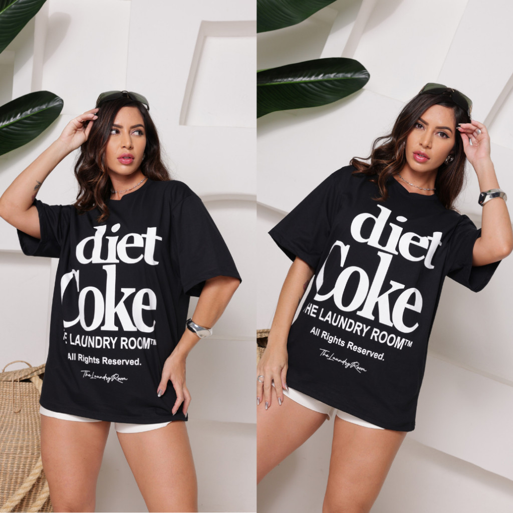 [Camiseta Premium em Algodão Puro]SISI Camiseta Academia Feminina tShirt Roupas Femininas Coke Diet Blusinha Oversized