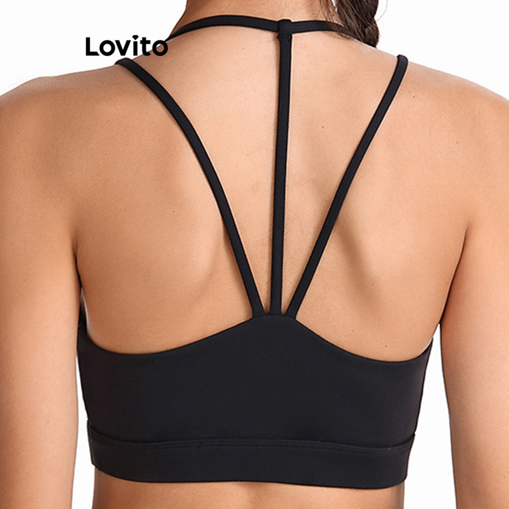 (Trendy) Lovito Sutiã esportivo esportivo liso de cor sólida para mulheres LNL77167 em Oferta na Shopee