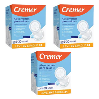 Kit 3x Absorvente Para Seios Cremer Toque Suave 30un Cada