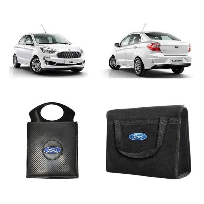 Kit Bolsa Organizadora Carpete + Porta Lixo Lixeira PVC -> Fiesta, Focus, Ka
