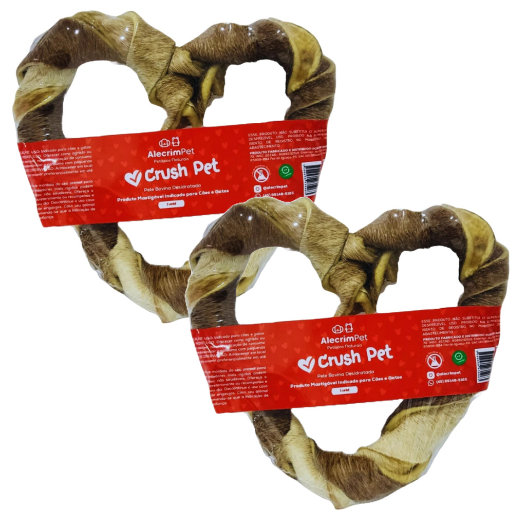 KIT Mordedor Pet 2 un Crush Pet Pele Bovina em Formato de Coração AlecrimPet