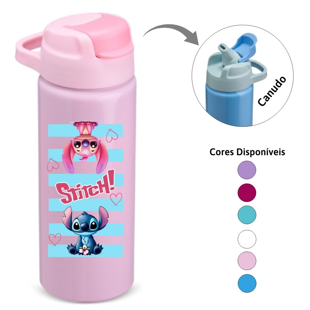 Squeeze Aluminio com Canudo 600 ML ideal para Hidratação Escolar Stitch em Oferta na Shopee