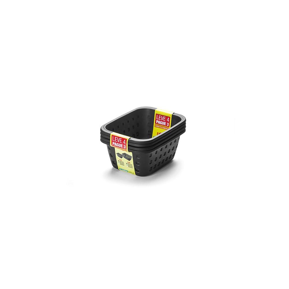 Kit Cesto Organizador Plástico com Furação Preto 1,4L Log Ordene Leve 4 Pague 3 - Home & Living