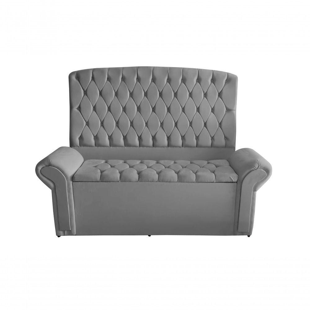Kit Dubaí Cabeceira De Cama Box Casal E Recamier Baú Queen 160 Cm Suede Prata Do Lar Móveis