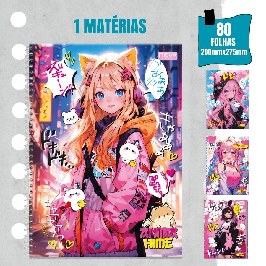 Cadernos Capa Dura 1 Matéria Com 80 Folhas Anime Nova Caderno Universitários Escolar