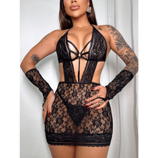 Conjunto Camisola Deusa Sensual Rendada Luvas e Calcinha Regulagem Sexy em Oferta na Shopee