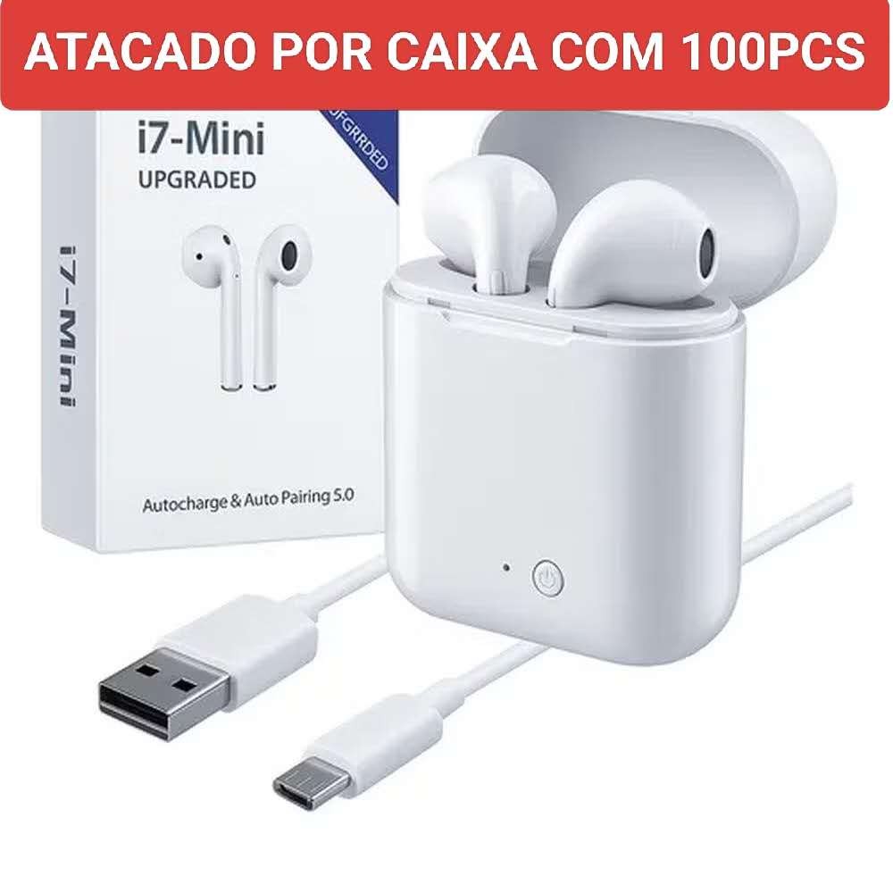 Kit 100pcs Fone de Ouvido Sem Fio i7 Mini TWS Bluetooth 5.0 Estéreo com Microfone Case de Carga Atacado
