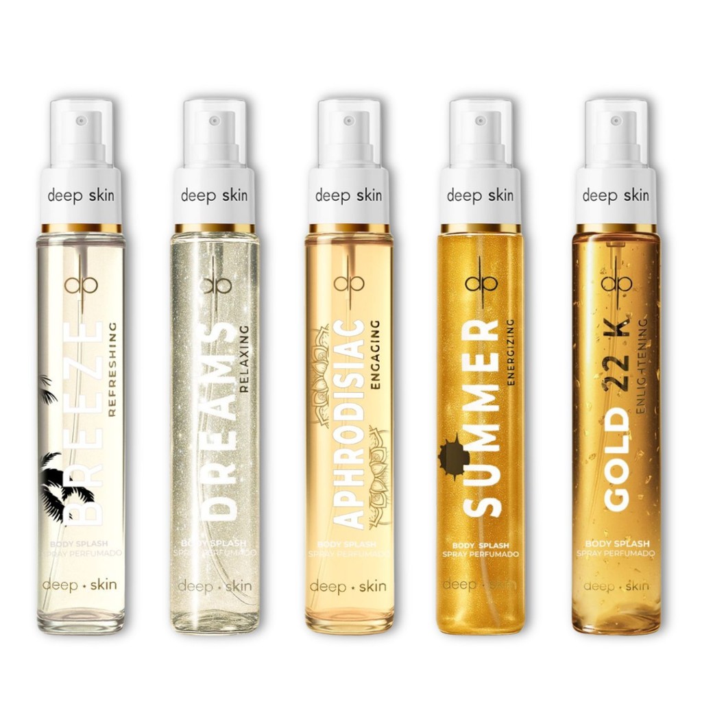 Kit Mini Body Splash Deep Skin 5x25ml – Fragrâncias Variadas com Efeito Glow e Alta Fixação