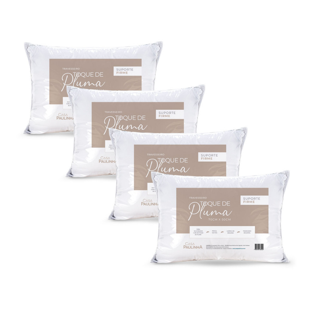 kit 4 Travesseiros Pluma Firme Confortável e Macio 50 x 70 Cm - 180 fios
