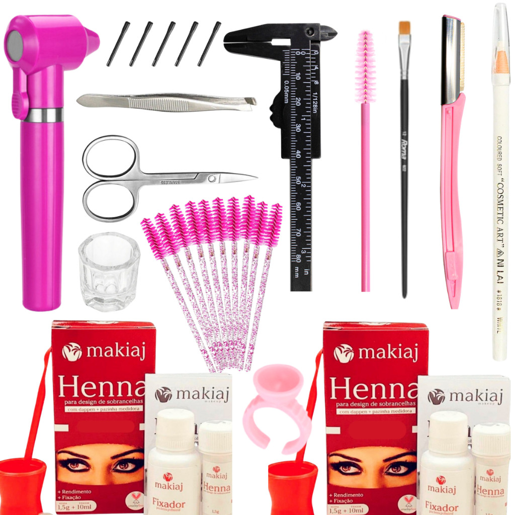 Kit Design Sobrancelha Profissional Henna Makiaj Castanho Claro E Escuro Mixer