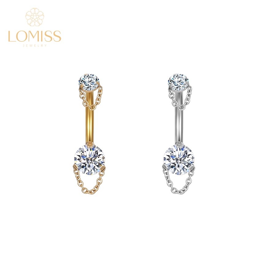 Lomiss Piercing Umbigo Banana Aço Cirúrgico 2 Pedras Zirconia Com Correntes em Oferta na Shopee