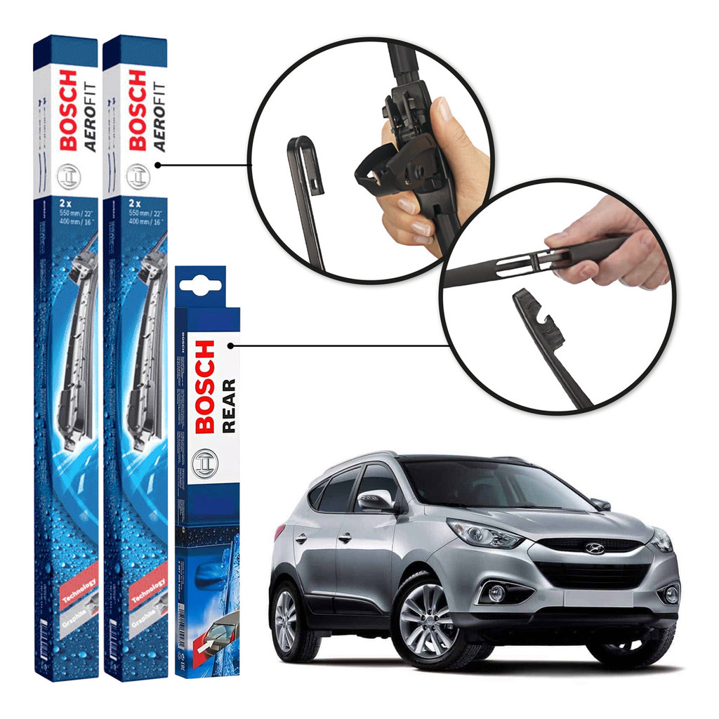 Kit 3 Palhetas Dianteiras Aerofit + Traseira REAR Original Bosch Hyundai ix35 2011 A 2019 em Oferta na Shopee