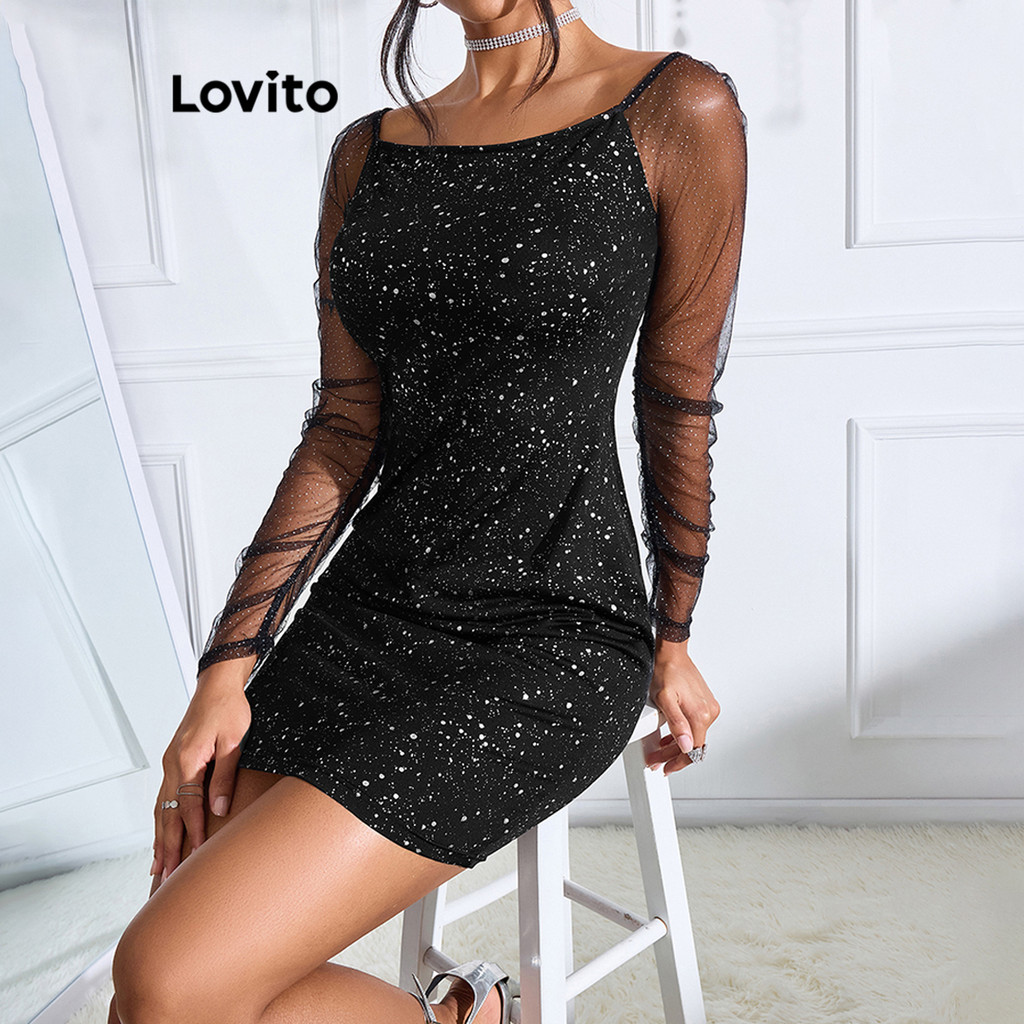 Lovito Vestido sexy de lantejoulas com bolinhas para mulheres LBL12197 - Women Clothes