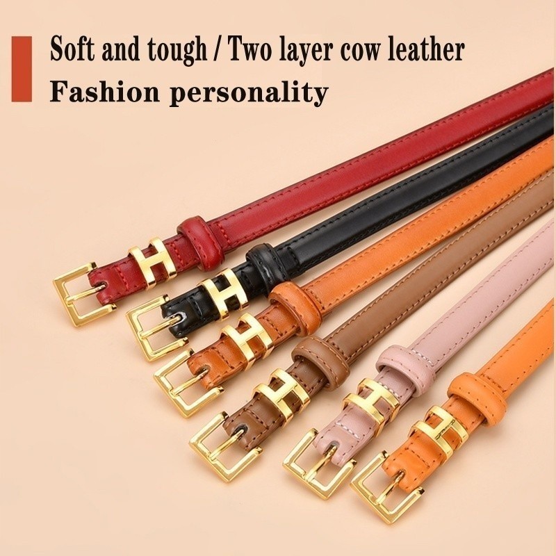 Cinto fino de couro feminino H casa elegante vestido decorativo de couro correias reais