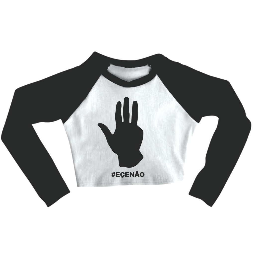 Cropped Raglan inverno Feminino Tumblr blogueira Bolsonaro Eçe Não feminina manga longa