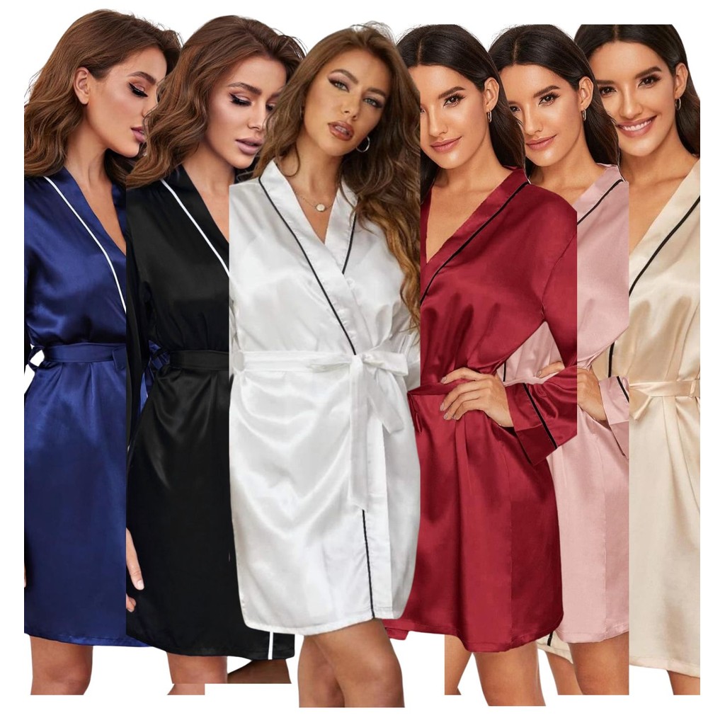 Robe de Cetim com elastano Premium com Viés Contrastante Manga Longa em Oferta na Shopee