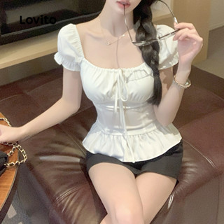 (Trendy) Lovito Blusa Casual lisa com babados para mulheres L123ED727 em Oferta na Shopee