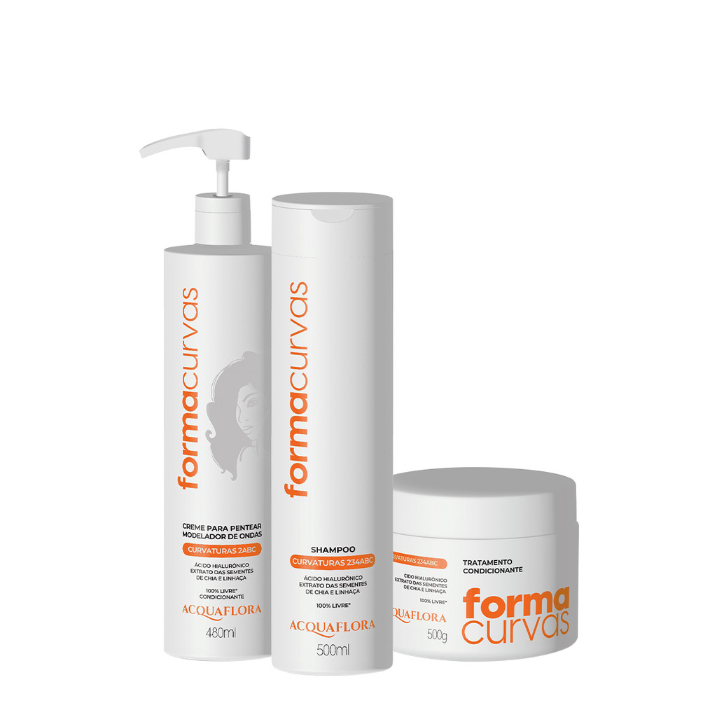 Kit Acquaflora Forma Curvas Shampoo Tratamento Condicionante e Creme de Pentear Ondas  (3 produtos) em Oferta na Shopee