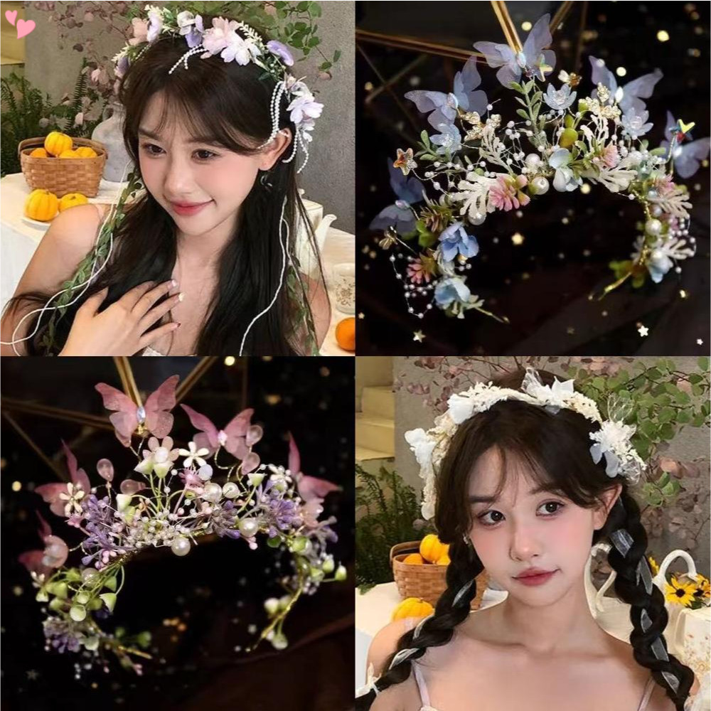 Coroa De Flores Para Mulheres , Borboleta Ajustável Feita À Mão , Guirlanda De Cabelo Festa De Festival De Casamento , C em Oferta na Shopee