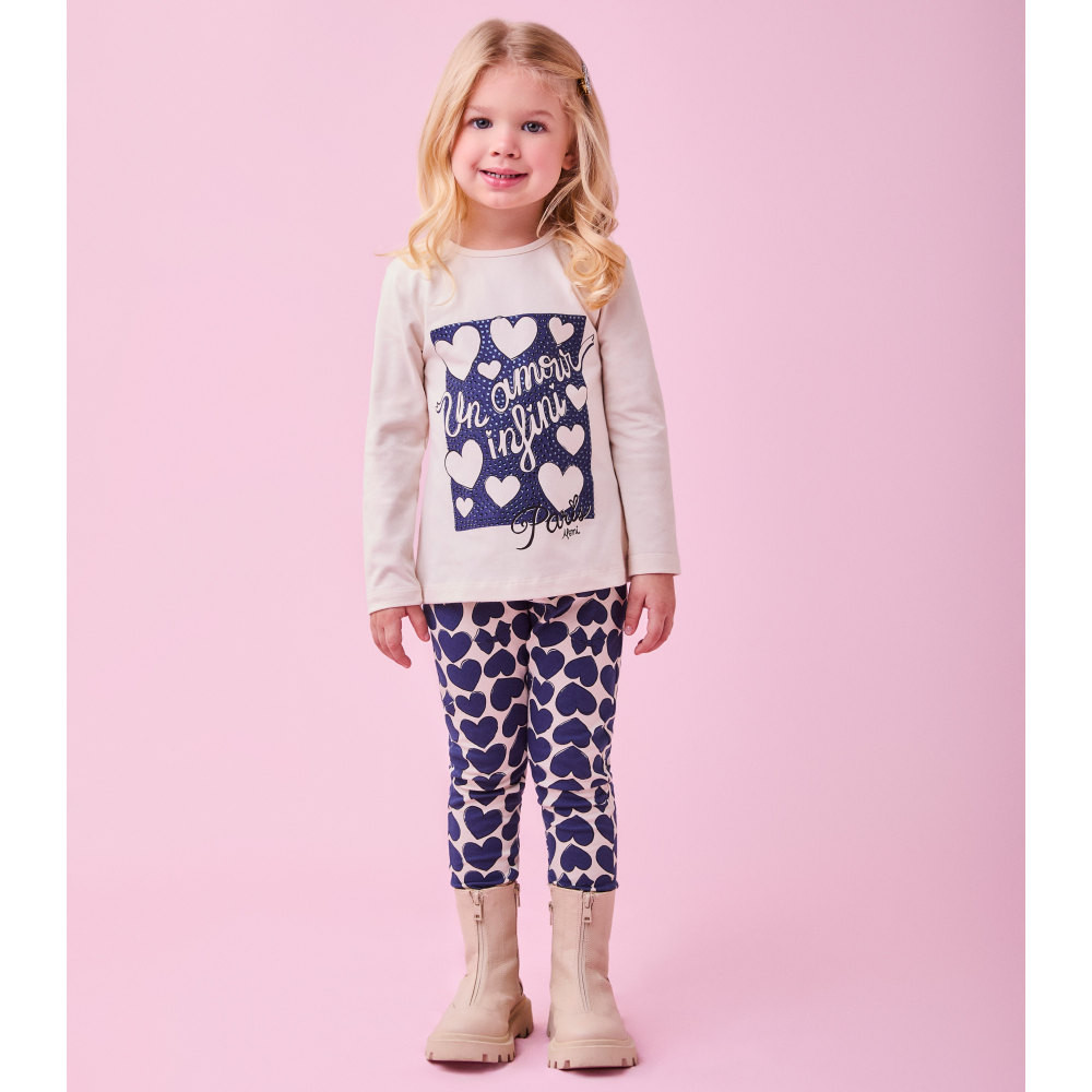 Conjunto Infantil Menina Momi Blusa e Legging Bege/Roxo