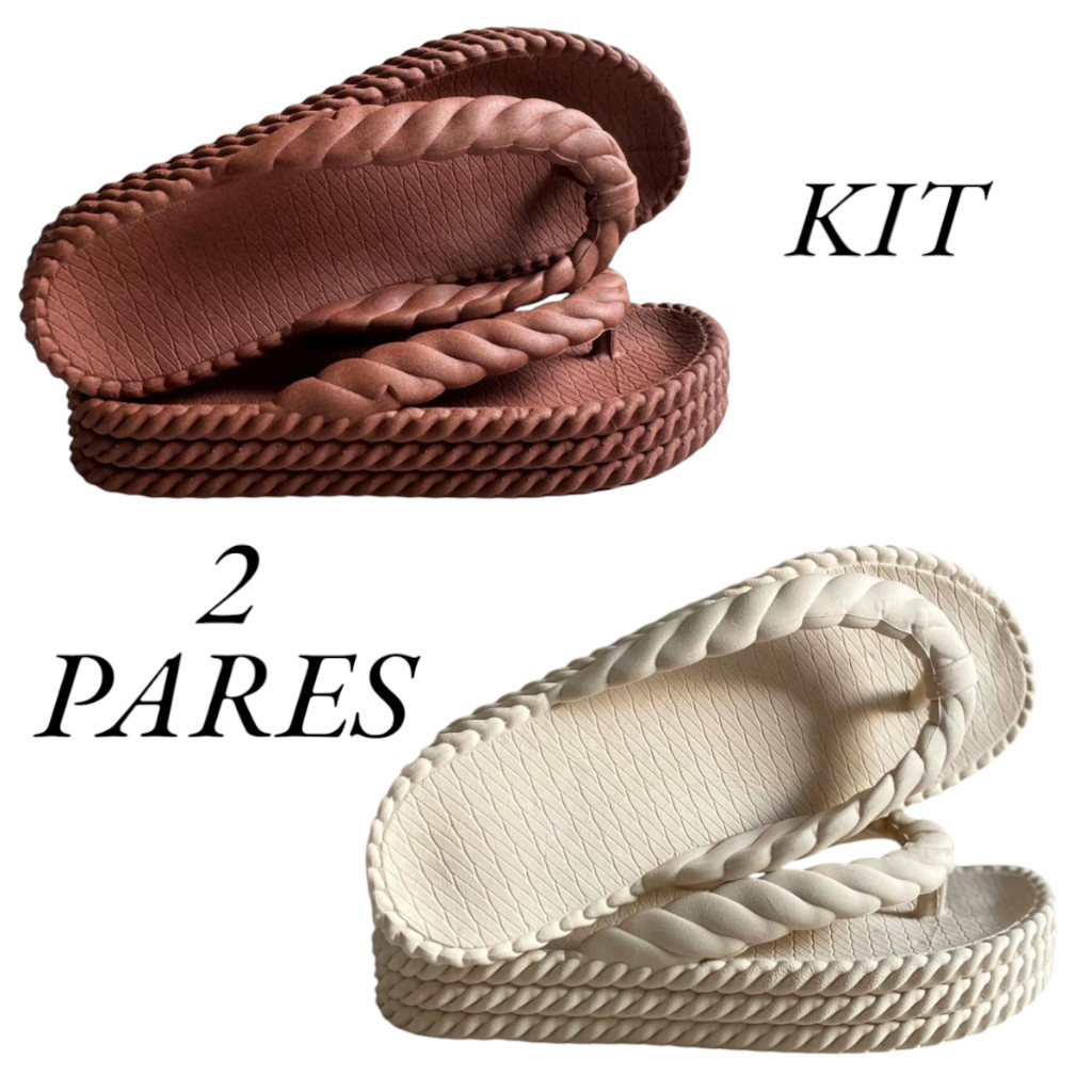 Kit 2 Pares Plataforma Trançada Flat Feminina Solado Alta Verão Conforto Moda