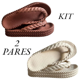 Kit 2 Pares Plataforma Trançada Flat Feminina Solado Alta Verão Conforto Moda em Oferta na Shopee