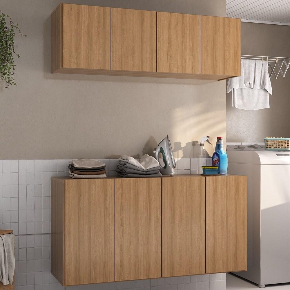 Conjunto Lavanderia Suspenso Multiuso Armário Aéreo e Balcão 4 Portas Multimóveis MP5052 em Oferta na Shopee