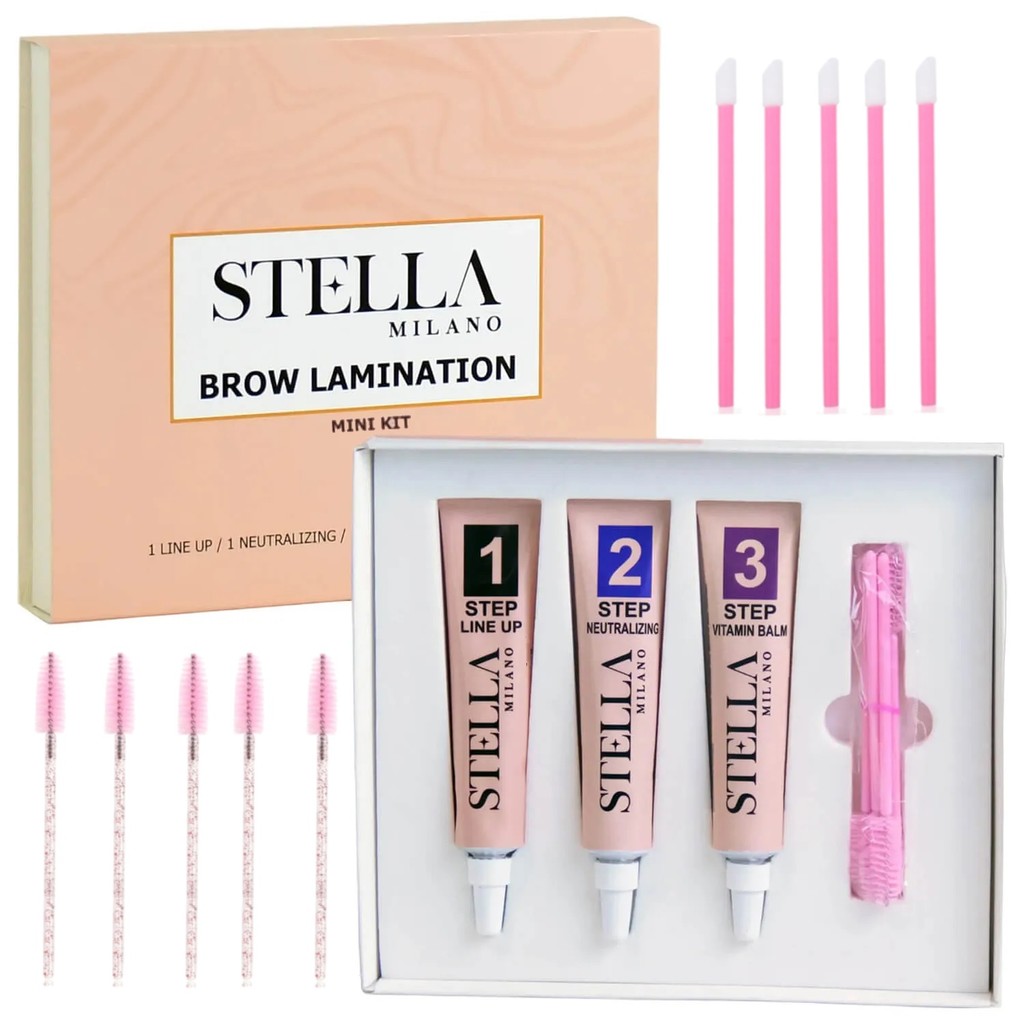 Mini Kit Brow Lamination e Lash Lifting Stella Milano Completo Anvisa 7g Aplicador Escovinha