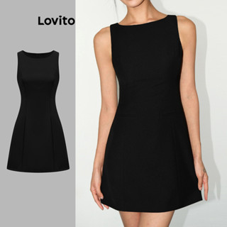 Lovito Vestido casual liso em linha A para mulheres L108ED289